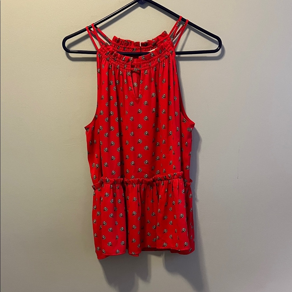 LOFT Red Floral Sleeveless Blouse